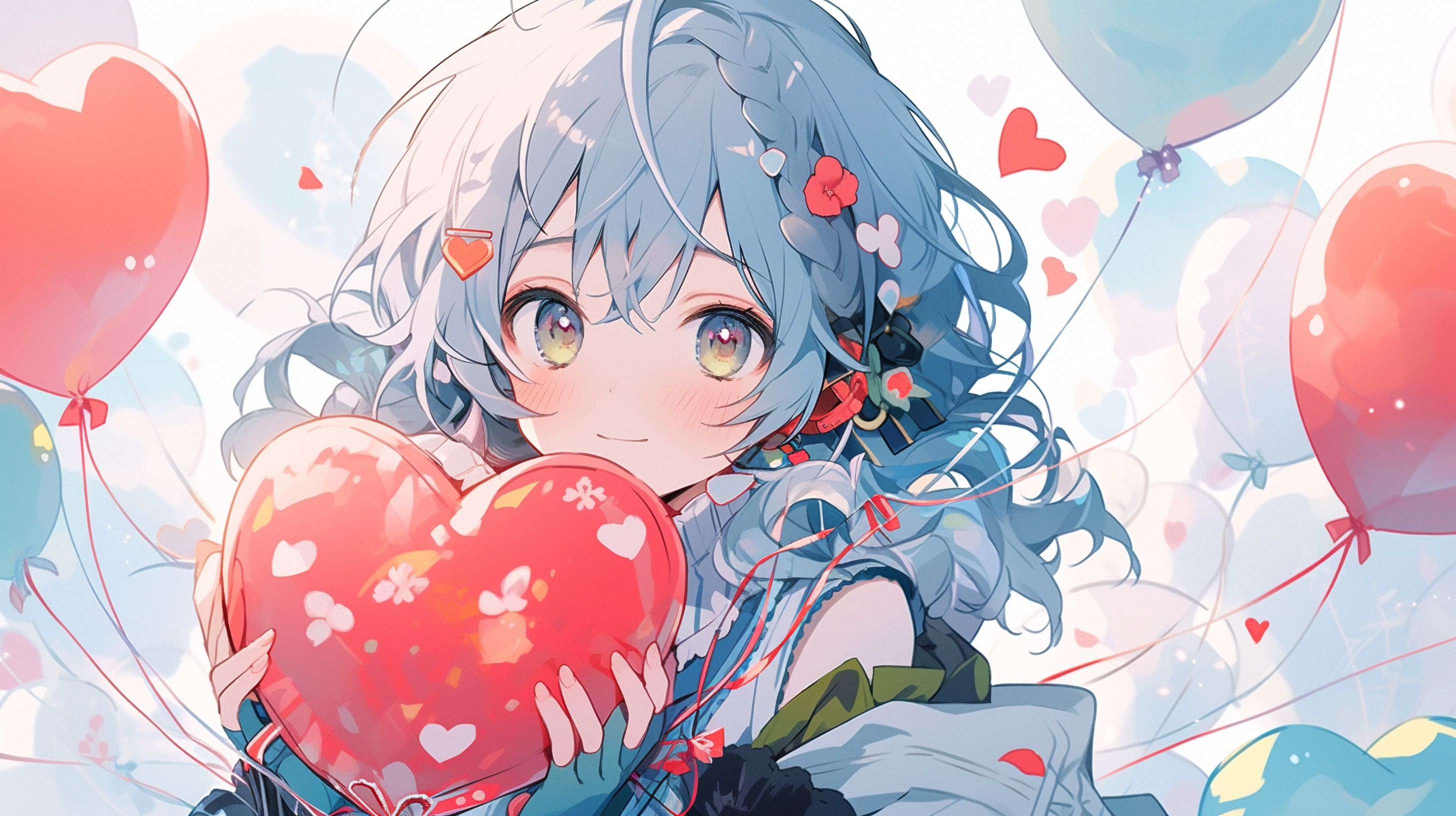 аниме-девочка держит сердечко в руках