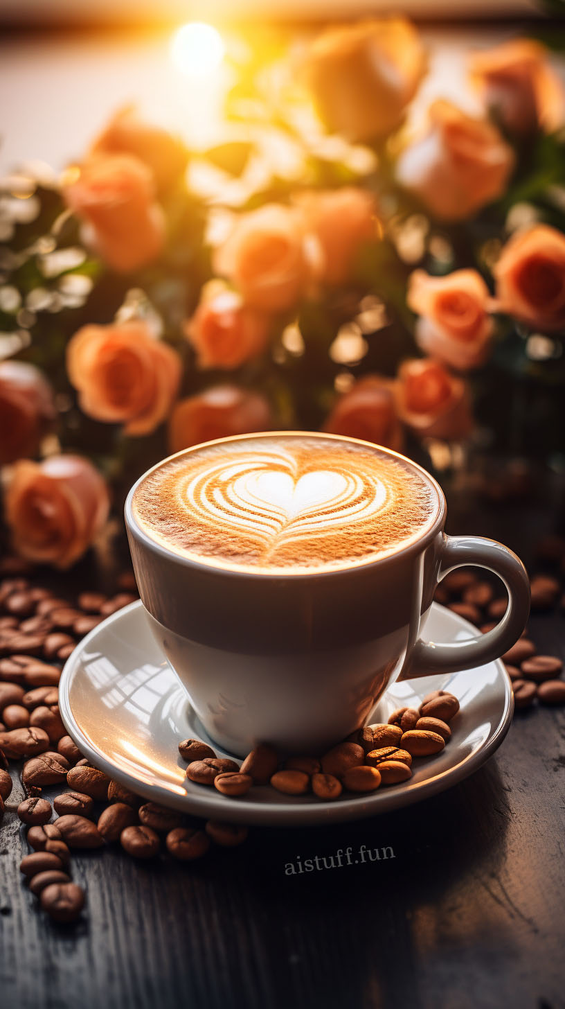 чашка кофе с сердечком из сливок ранним утром 