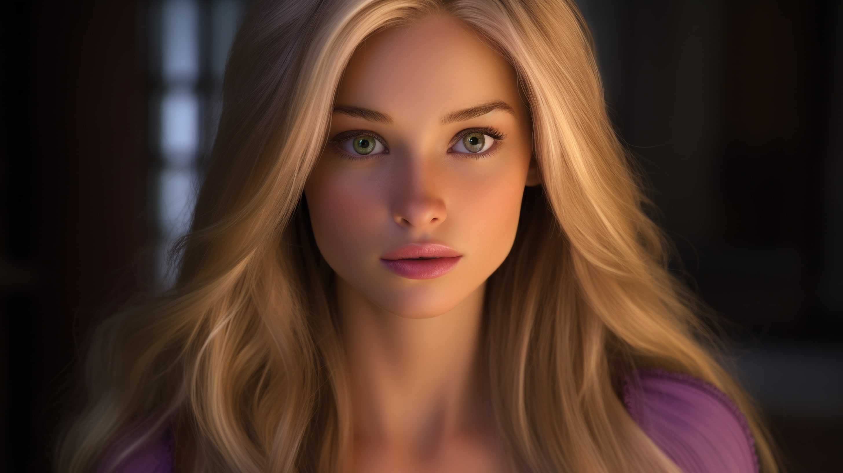 Photorealistic close-up portrait of Rapunzel