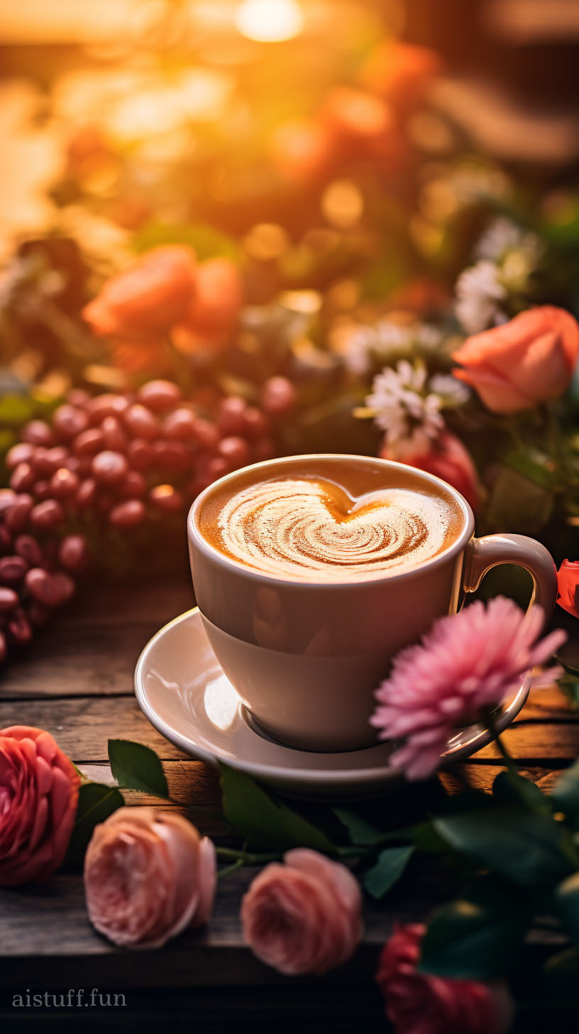 кофе-сердечко на красивом утреннем фоне