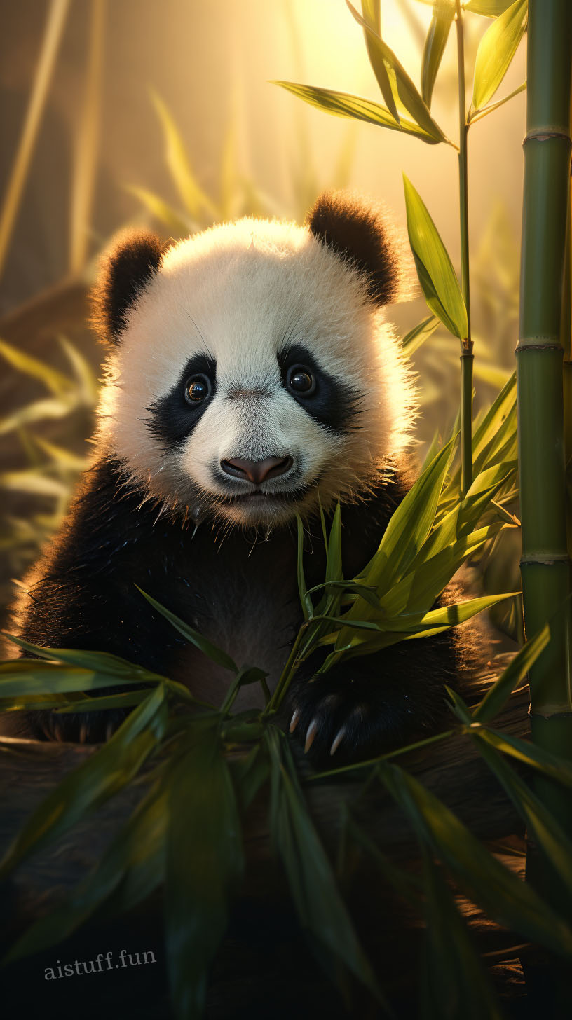 милая панда в утреннем бамбуковом лесу