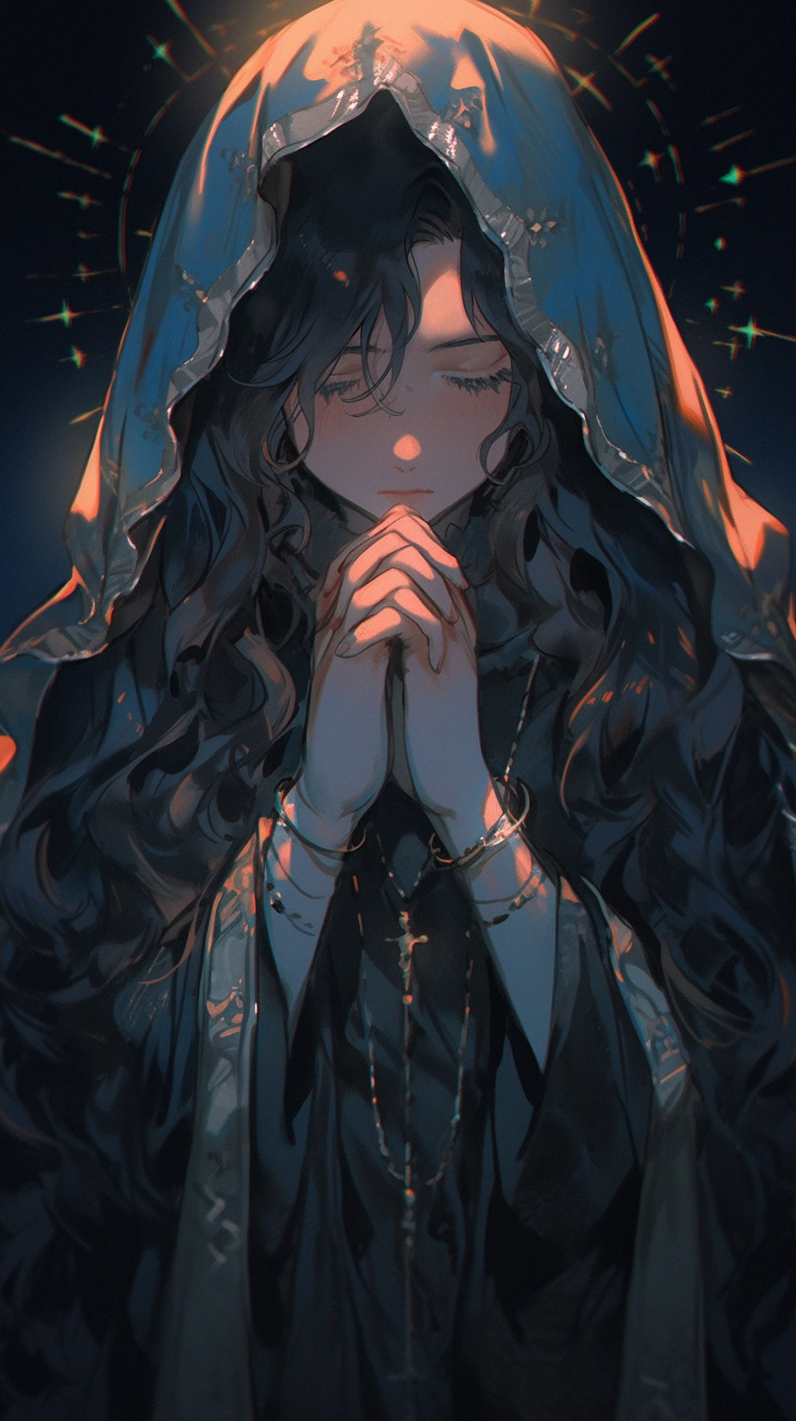 девушка молится, аниме картина