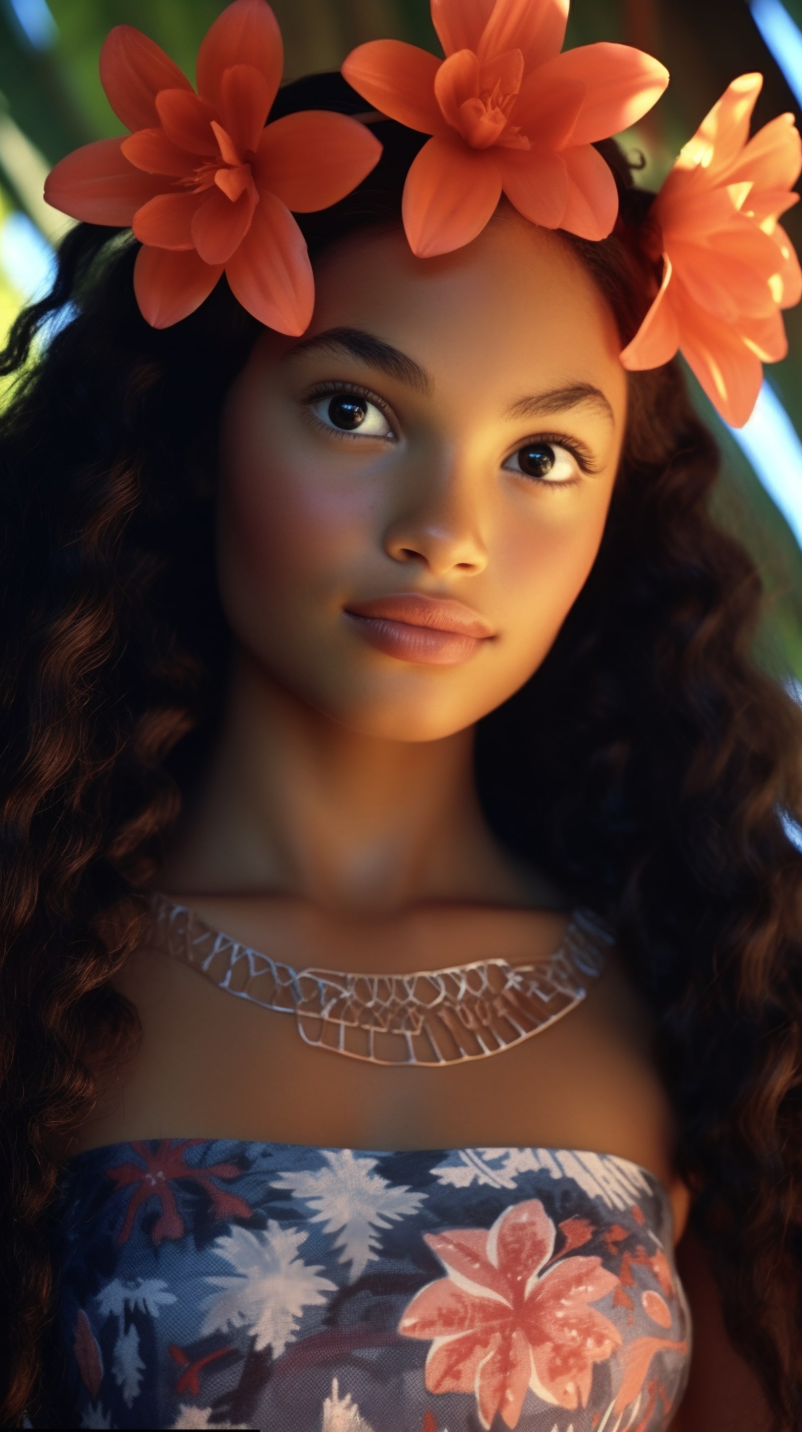Девушка Полинезийской расы с цветами на голове