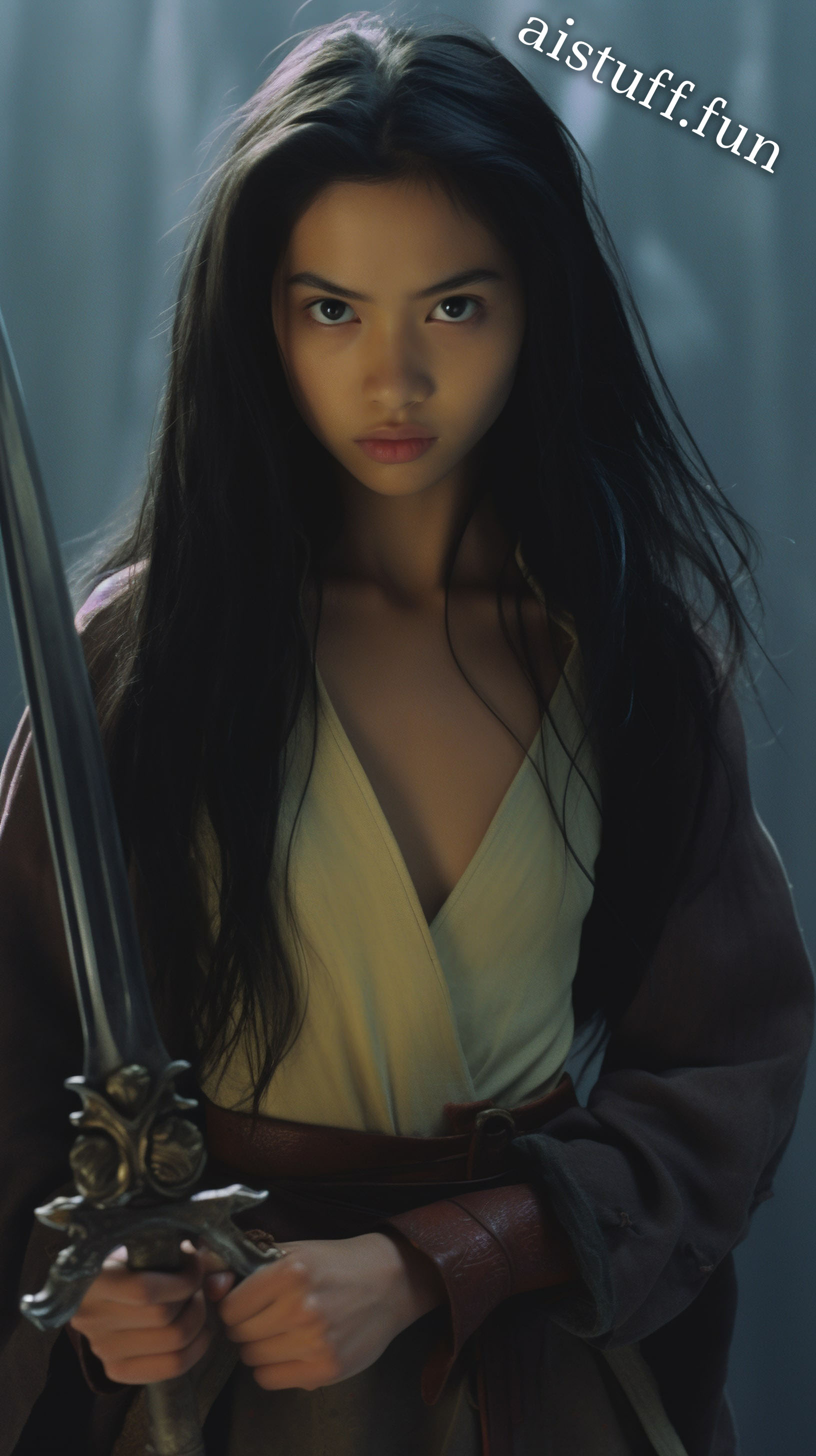 photorealistic image of Princess Raya holding a sword