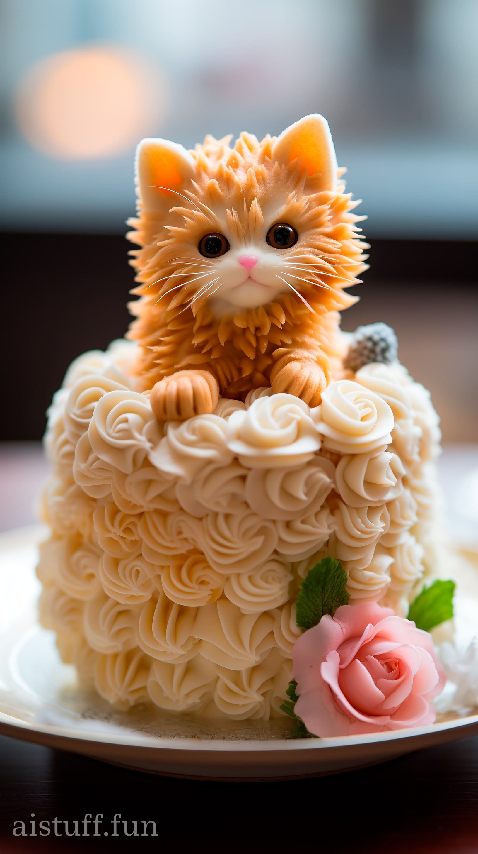 маленький торт с игрушечным котенком наверху