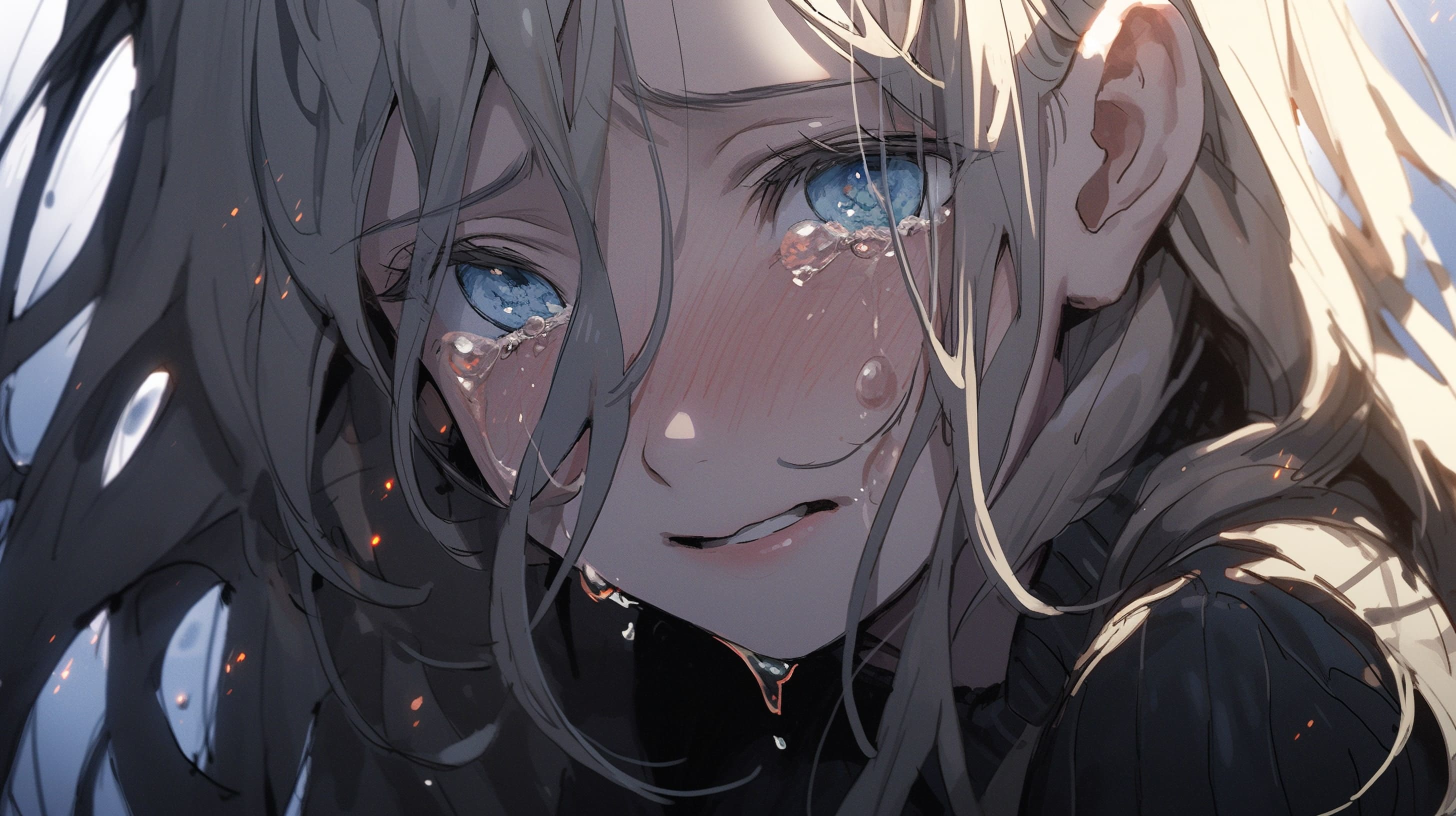 плачущая навзрыд девочка в стиле аниме