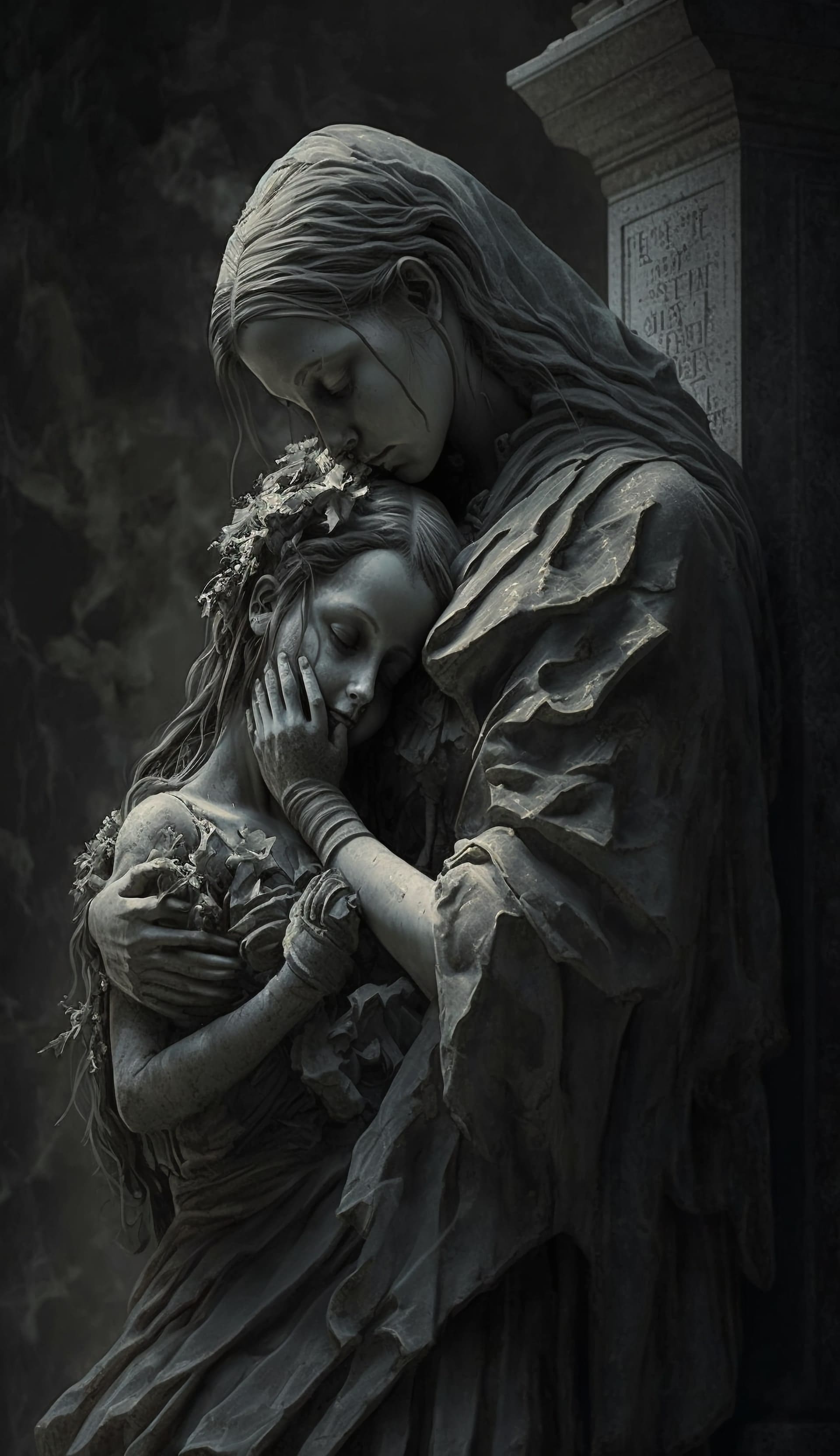 статуя скорбящих матери и дочери