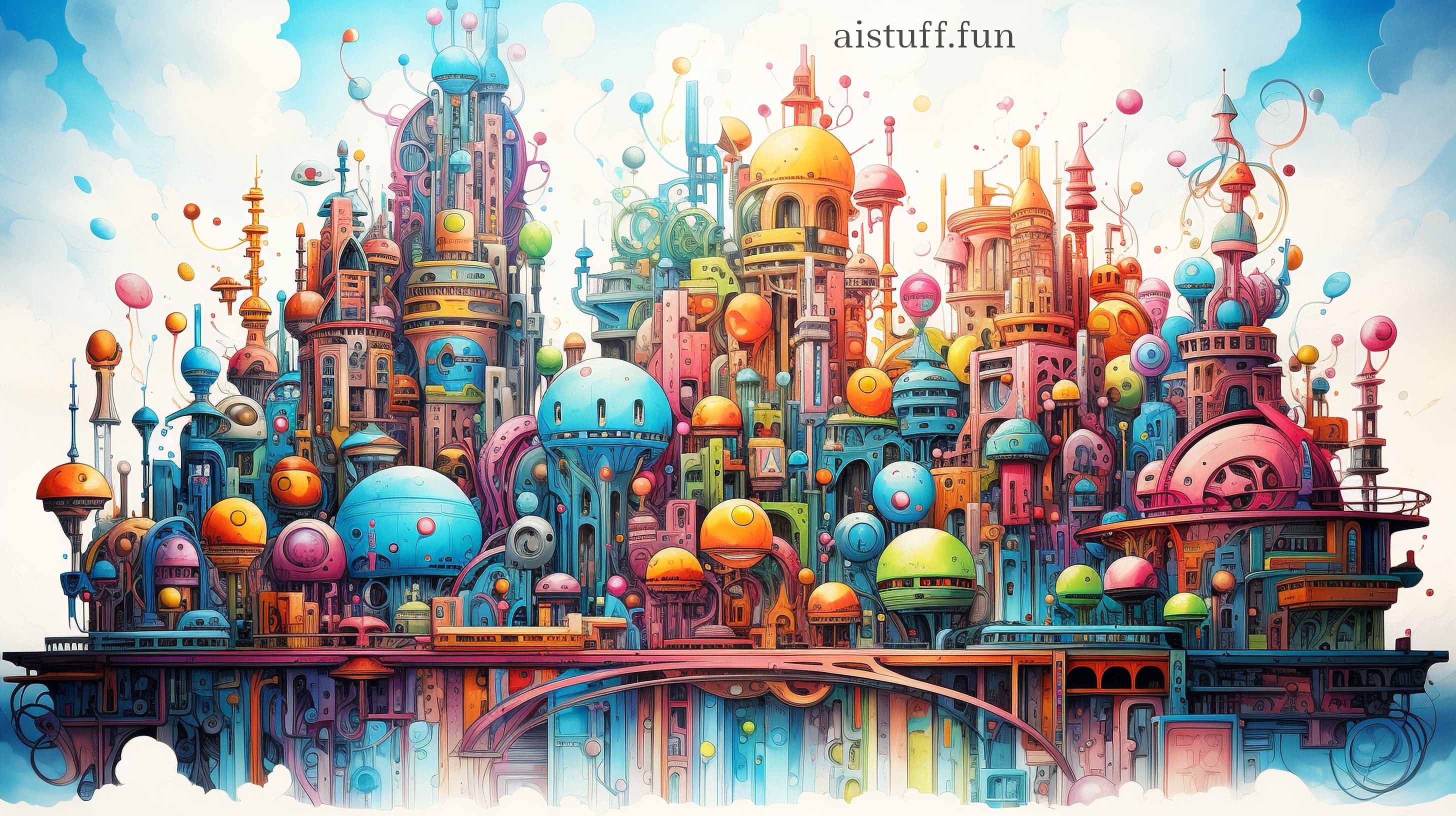 Рисунок города будущего в стиле "воздушного стимпанка"