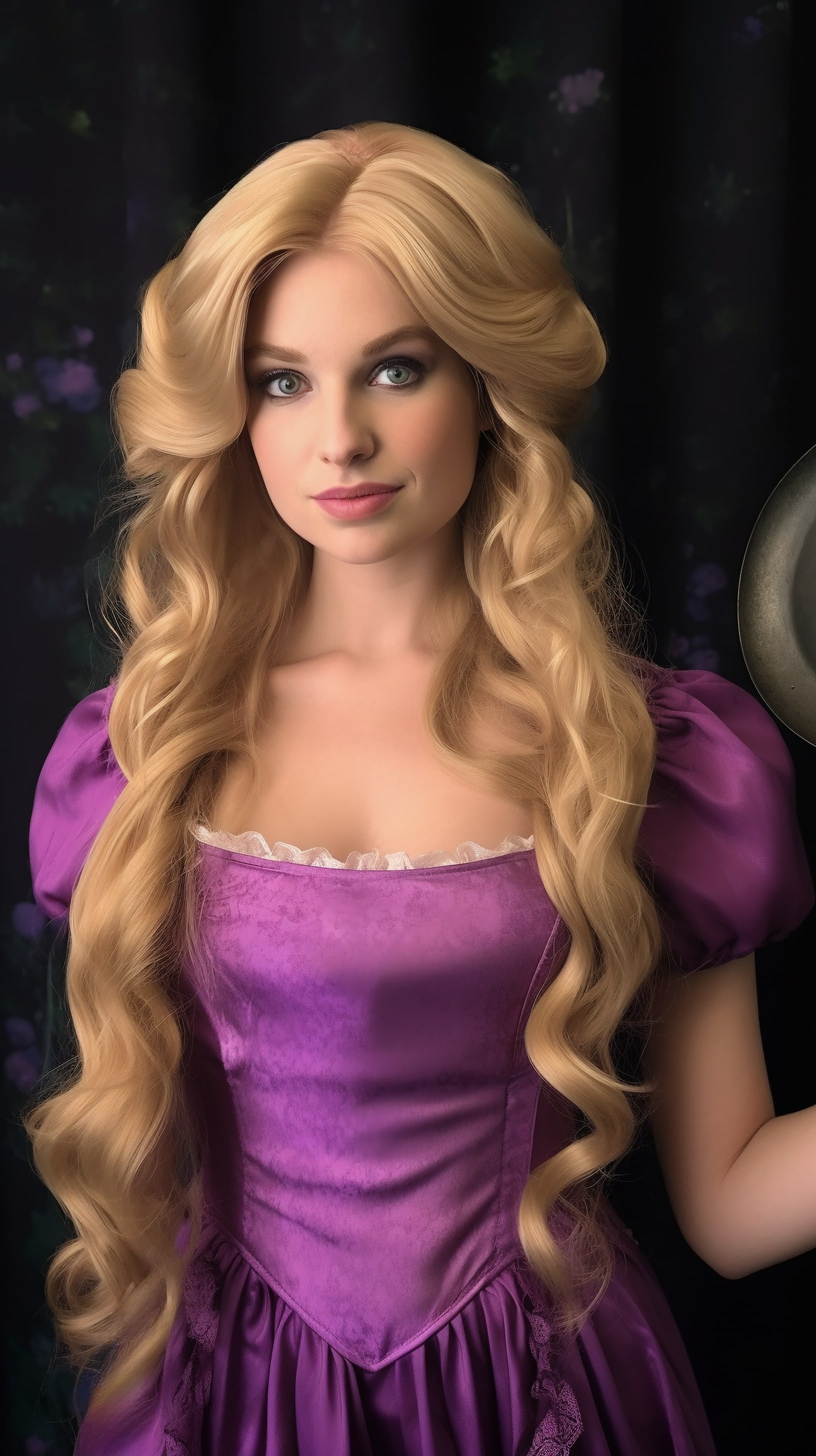 Rapunzel Cosplay with a frying pan in her hands
